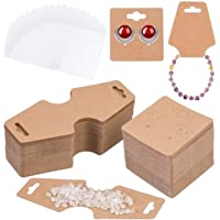 200Pcs Tarjetas Exhibición de Joyería con 100 Bolsas Autoadhesivas-Tarjetas de Exhibición de Pendiente Collar Kraft…